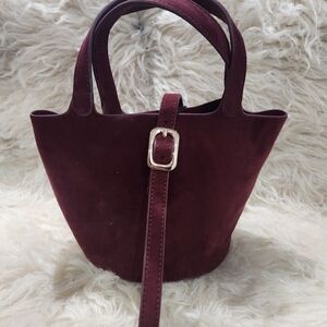 Dainty And Elegant Burgundy Suede Mini Purse.